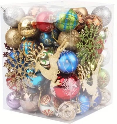 Livano Kerstballen - Kerstversiering - Plastic - Kerstballenset - Kleurrijk - 60 stuks