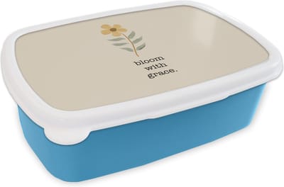 Broodtrommel Blauw - Lunchbox - Brooddoos - Spreuken - Bloom with grace - Quotes - 18x12x6 cm - Kinderen - Jongen