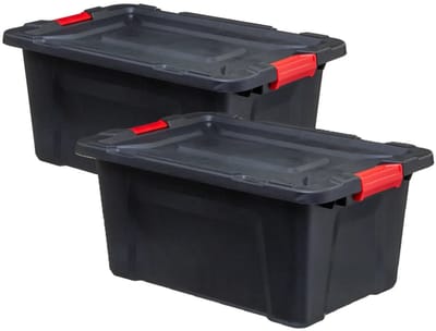 5Five opbergbox/opbergkrat - 2x - 100 Liter - zwart - kunststof - L75 x B51 x H38 cm - stapelbaar - heavy duty opbergbak