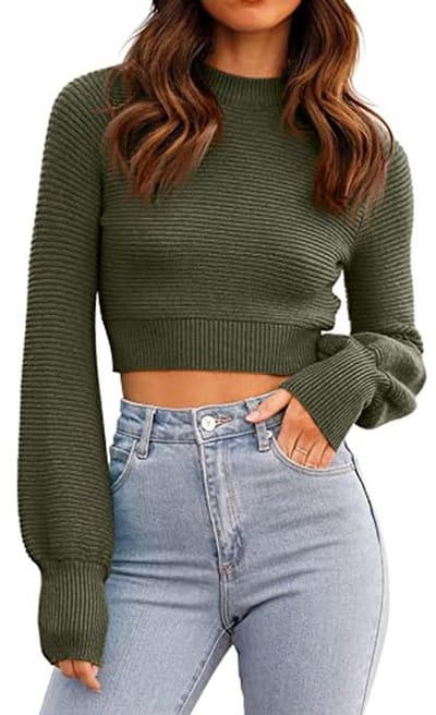 Dames Gebreide Trui - Sexy Kort Gesneden Pullover met Lange Mouwen en Ronde Hals