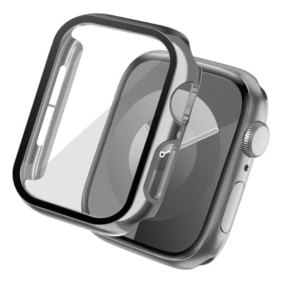 Hoesje Full Cover - Geschikt voor Apple Watch 4 / 5 / 6 / SE - 44 mm - Screen protector - Case/Cover - Zilver