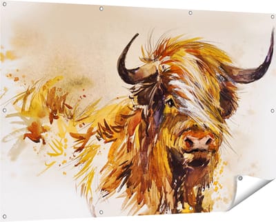 Gards Tuinposter Schotse Hooglander Koe - Abstract - 150x100 cm - Tuindoek - Tuindecoratie - Wanddecoratie buiten - Tuinschilderij