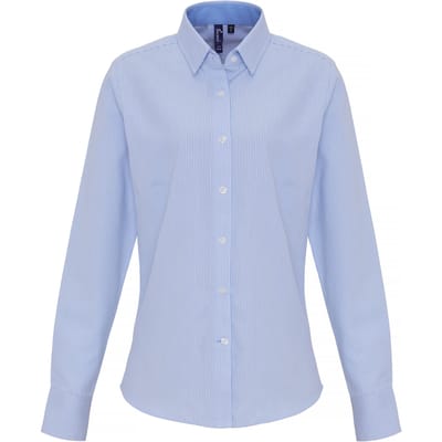 Premier Vrouwen/dames Katoen Rijke Oxford Stripe Blouse (Wit/lichtblauw)