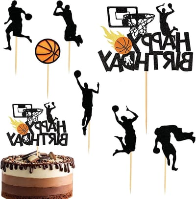 Creatieve Taartdecoratie met Basketbal Thema, 7 Stuks Papieren Taart Toppers voor Verjaardagen, Feestelijke Versieringen en Taartdecoratie