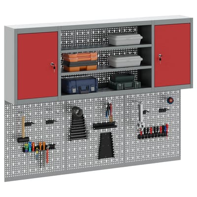 vidaXL - Gereedschapskast - Set - met - plank - 4 - st - Rood - Gepoedercoat - staal