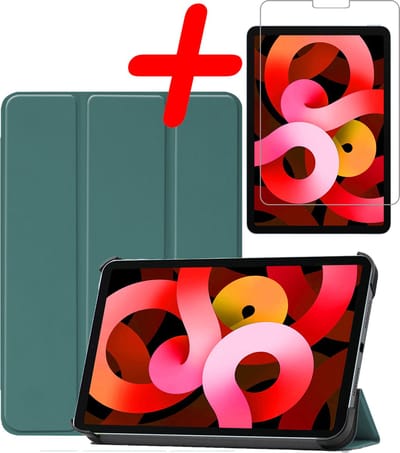 Hoesje Geschikt voor Apple iPad Air 5 (2022) - 10.9 inch - 5e Generatie - M1 - Met Screenprotector - Trifold Bookcase - Hard Cover - Hardcover Book Case - Tablet Hoes - Donkergroen