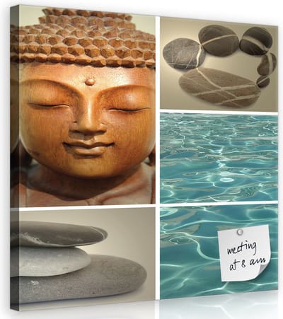 Canvas Schilderij - Boeddha - Zen - Boeddhisme - Meditatie - Zen meditatie - Buddha - Stenen - Woonkamer - Schilderijen op canvas - Inclusief Frame (35x25 cm) (BxL)