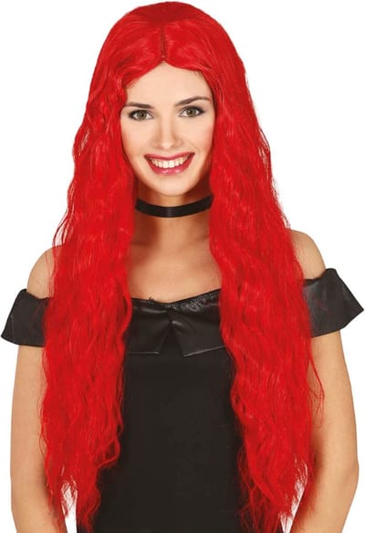 Fiestas Guirca - Pruik rood lang haar - Halloween Pruik - Halloween accessoires - Halloween outfit - Pruiken - enge pruiken
