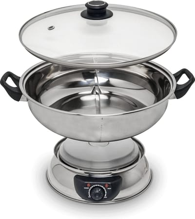 Remo - Hotpot - RVS - Elektrische fonduepan - 2 aparte vakken - 4,5 liter - Ø30cm - Temperatuurregelaar - Bekijk de Unboxing Video
