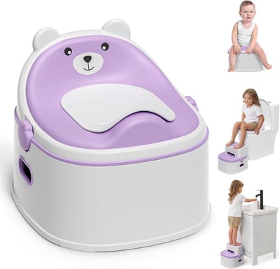 Potty Trainer - Kindertoilet Zindelijkheid - Zindelijkheidstraining Thuis - 3-in-1 Groeiend Mee - 39x33x20 cm - Baby Paars