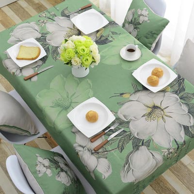 Groen Witte Bloemenprint Decoratief Tafelkleed Katoen Linnen Fris Tafelkleed Eettafelkleed Voor Keuken Huis Kamer Decor 85x85 cm