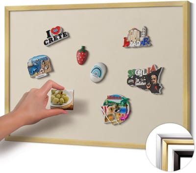 Wallfluent - Beige Magneetbord Met Effen Achtergrond - 70 cm x 50 cm - Magneetbord met Gouden Frame - Lichtbeige kleur - Magnetisch Bord Muurbevestiging - Magnetisch Wandbord - Memobord voor Keuken