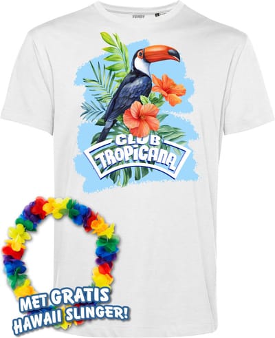 T-shirt Toekan Tropical | Toppers in Concert 2024 | Club Tropicana | Hawaii Shirt | Ibiza Kleding | Wit | maat XS