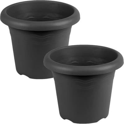 Hega Hogar Plantenbak - 2x - antraciet - kunststof - D18 x H14 cm - Plantenbakken/bloembakken voor buiten