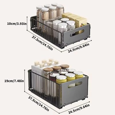 Cherrys Finds - 2 stuks uitschuifbare lade - Uitschuifbare keukenlade - Keukenkastorganizer - Ladenorganizer - Geen Boren Of Nagelen Nodig - 2-Delige Uittrekbare Keukenkast - Organizer Rek - Schuifbare Opbergplank Voor Keukenopbergruimte - Zwart