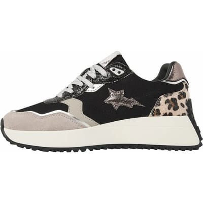British Knights - Fable Dames Sneakers Laag - Maat 37 - Zwart/Zand/Panterprint - Vrouwen Schoenen