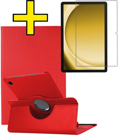 Hoes - Geschikt voor Samsung Galaxy Tab A9 - Met Screenprotector - 360 Graden Draaibare Hard Cover Case - Tablet Hoesje Draaibaar - Rood