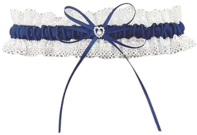 Dailygoods- Kousenband met strass hart - Jarretelgordel - Marineblauw kant - Geschikt voor dijbeenomtrek 33-66 cm - Perfect voor bruiloften - Elegant en geraffineerd
