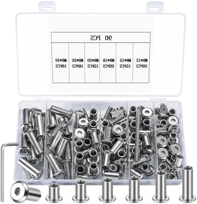M8 Sleeve Nuts Set van 90 Stuks - Hexagon Moeren voor Meubels en Werkbanken - Vernikkeld Staal