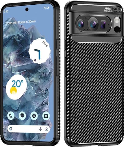 Techsuit Carbon Fiber Silicone Back Cover Hoesje geschikt voor Google Pixel 9 Pro - Zwart