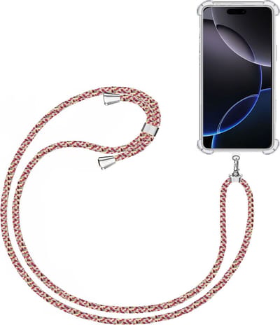 Telefoonkoord + Hoesje Geschikt voor Apple iPhone 16 Pro - Lengte Verstelbaar - Telefoonketting - Shock Proof Case - Meerkleurig