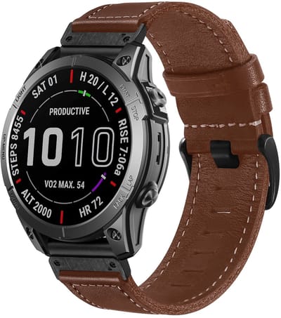 Strap-it Premium leren bandje geschikt voor Garmin Fenix 9 (Pro) 51mm / Fenix 8 (Pro) 51mm / Garmin Fenix 7x (Pro - Sapphire Solar) / Fenix 6x (Pro - Sapphire) / Fenix 5x (Plus) / Fenix 3 / Epix Pro (Gen 2 - 51mm) / Enduro 1-2-3 - Donkerbruin