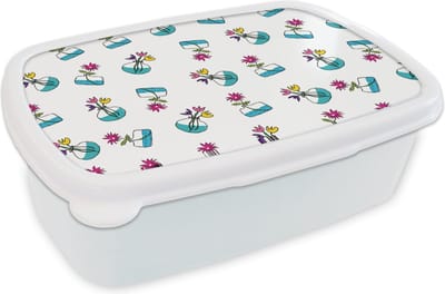 Broodtrommel Wit - Lunchbox - Brooddoos - Bloemen - Patronen - Lente - 18x12x6 cm - Volwassenen