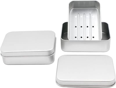 Set van 2 Aluminium Zeepdozen met Afvoer, Waterdichte Zeepbakjes voor Thuis, Reizen en Kamperen, Compact en Handig 9.2 x 6 x 2.5 cm