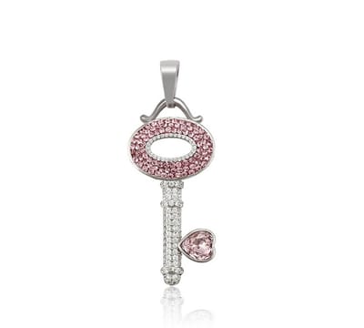 Luxe Premium Ketting inclusief luxe Premium Hanger in sleutelvorm - Zirkonia kleur Roze - Vrouwen Cadeautjes - Bedel -Platinum plated - Cadeau- babyshower - bridalshower - wedding - gift - verjaardag - moederdag - valentijn - luxe geschenkverpakking