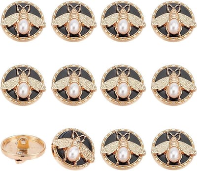 12 Stuks 3D Bij Rond Metalen Kralen, Alluminium Bar Knopen, Platte Ronde Naai Knopen, 20mm, Metalen Blazer Knopen voor Sieraden Maken, Goudkleurig