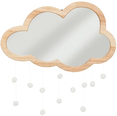 Atmosphera Spiegel/wandspiegel - wolk - 40 x 36 cm - mdf hout/glas - naturel houten rand - kinderkamer