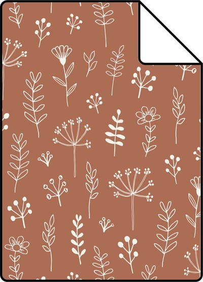Proefstaal ESTAhome behang bloemmotief terracotta en wit - 26.5 x 21 cm - 139325-S