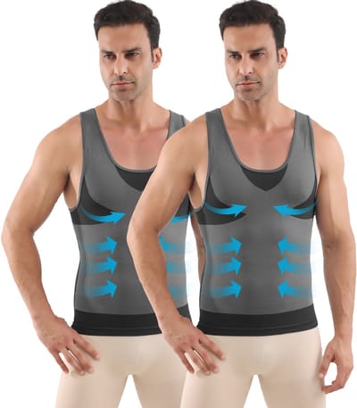 MEETHOO Corrigerend Hemd Mannen -2 Stuks - Body Buik Shapewear Shirt - Slim Waist Shaper - Mode - Body Shaper - Mouwloos-Zwart-L