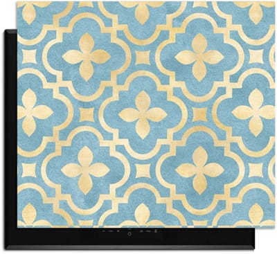 KitchenArt - Deep Azure Blossom - Inductie Beschermer - 52x35 cm - Kookplaat Beschermer - Luxe Afdekplaat Inductieplaat - Anti-slip & Oprolbaar - Beschermmat Inductiekookplaat