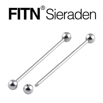 FITN-BBIND-Chirurgisch Staal Industrial Piercing -Zilver Kleurige-1.6*38*5mm-Barbell Piercing-Oor-Lip-Navel-Tong Piercing