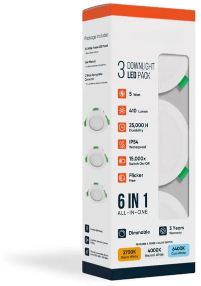 LDS - LED inbouwlamp - 5W - Aanpasbare Kleur CCT - 2700K/4000K/6400K - 410 Lumen - DIMBAAR - Rond - Mat Wit- Buiten Diameter 85 mm - Set van 3 inbouwlamp - IP54 - Badkamer - Woonkamer - Keuken
