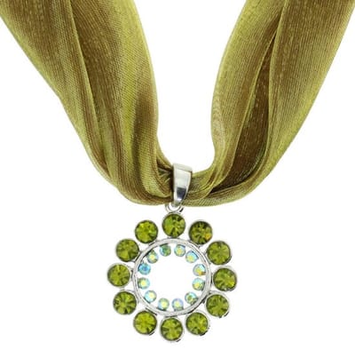Behave - Zijde ketting met ronde groene hanger - Bohemian accent - 41 cm