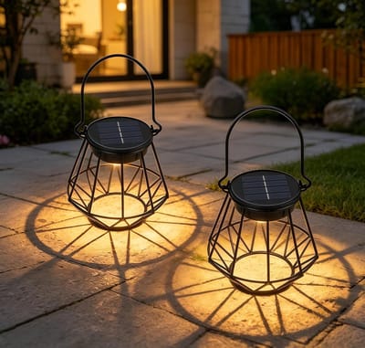 Buitenverlichting voor de tuin - 2 stuks hangende solar lantaarns, IP65 waterdicht, retro metalen LED lantaarns met warm wit licht (2700K)