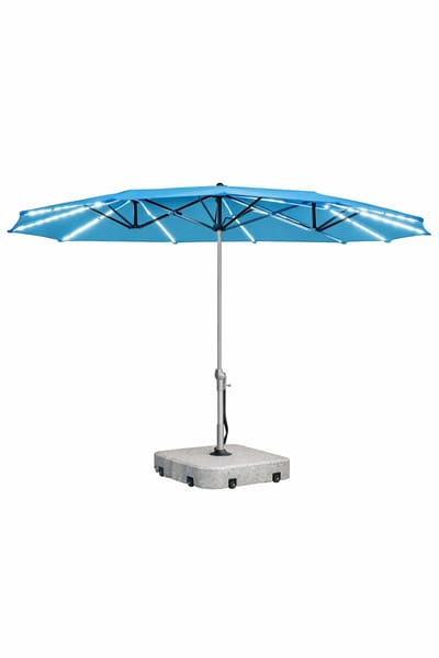 Jurrys Parasol - Parasolvoet - Zonnescherm - Schaduwdoek - Complete Set - Extra tuinverlichting - Graniet - Maat 451 x 267 cm - Blauw