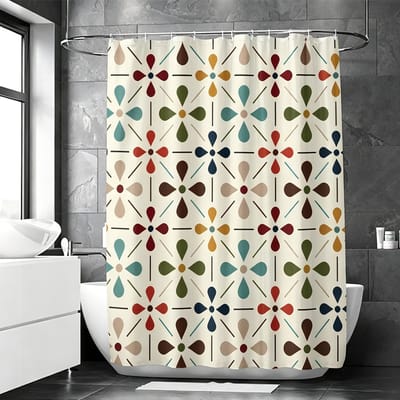 Floraweg douchegordijn, douchegordijn, kleurrijk ruitjespatroon met digitale print, schimmelbestendig, inclusief 12 ophangringen, waterdicht, wasbaar, polyester, 180 x 200 cm
