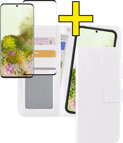 Hoesje - 2 in 1 - Geschikt voor Samsung Galaxy S20 - Met Screenprotector - En Uitneembare Hard Cover - Bookcase - Wallet Case - Met Pasjeshouder - Book Case - Uitneembaar - Pashouder - Kunstleer - Telefoonhoesjes - Wit