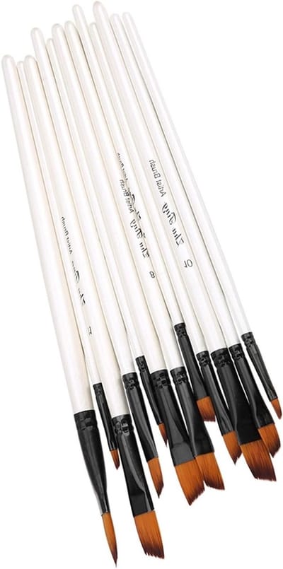 Set van 12 Professionele Kunstkwasten voor Acryl, Waterverf en Olieverf met Platte en Hoekige Punt