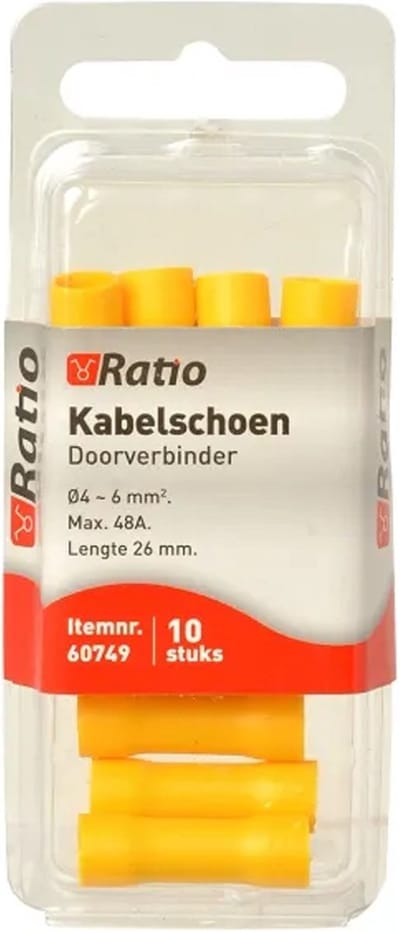 Ratio Kabelschoen Doorverbinder 4-6mm² - Stootverbinder - Geel - 10st in blister