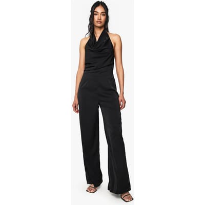 boohoo Dames Satijnen jumpsuit met vallende hals | Black | Maat: 8