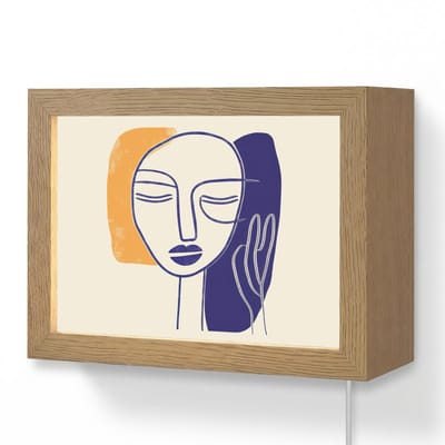 Wandlamp 20x15 cm - Oplaadbaar - Minimalistisch - Gezicht - Hand - Oranje - Blauw - Wandlampen binnen woonkamer - Slaapkamer lamp met kabel - Decoratieve nachtlamp - Vloerlamp snoer