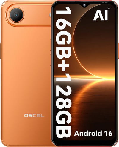OSCAL FLAT 3C Smartphone - 4G Dual SIM - 16GB RAM - 128GB ROM - 6,56 inch - Android 16 Telefoon - 5000mAh 336Uren - 32MP - GPS - Oranje