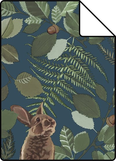 Proefstaal ESTAhome behang bosdieren donkerblauw, groen en bruin - 26.5 x 21 cm - 139250-S