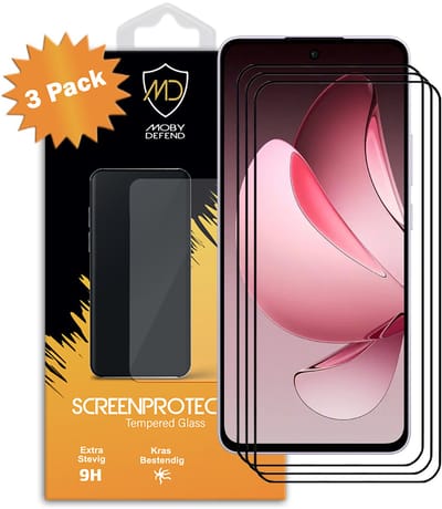 3-Pack MobyDefend Screenprotectors - Geschikt voor Oppo Reno13 Pro - Screensavers Met Zwarte Randen - Gehard Glas