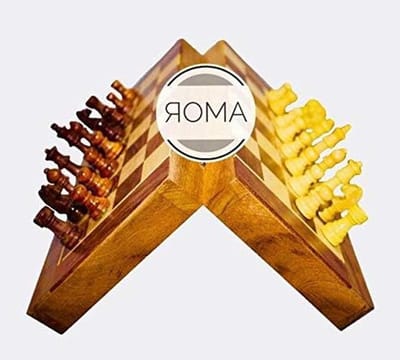 Schaakbord Houten - Strategisch Spel - Reizen en Spelen - Opvouwbaar Magnetisch - 30 x 30 cm - Bruin