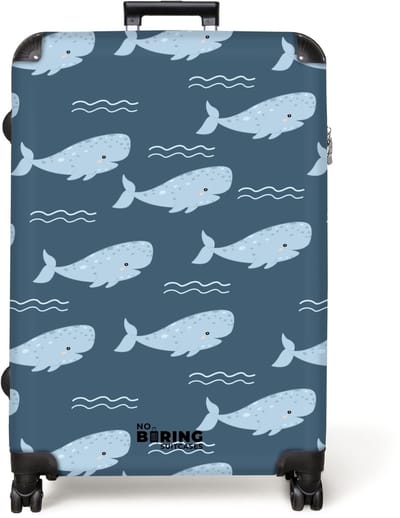 NoBoringSuitcases.com® - Koffer groot - Reiskoffer lichtgewicht - Walvis met golven patroon blauw - Rolkoffer met 4 wielen - Grote trolley XL - 98 liter bagage